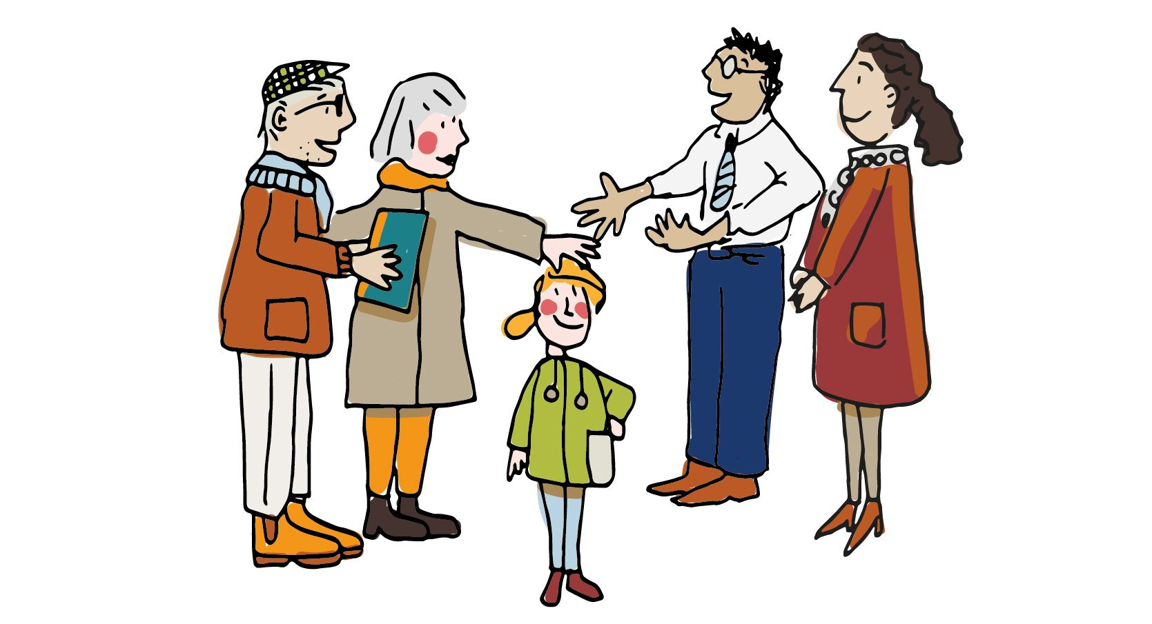 Illustratie grootouders in gesprek met gemeente